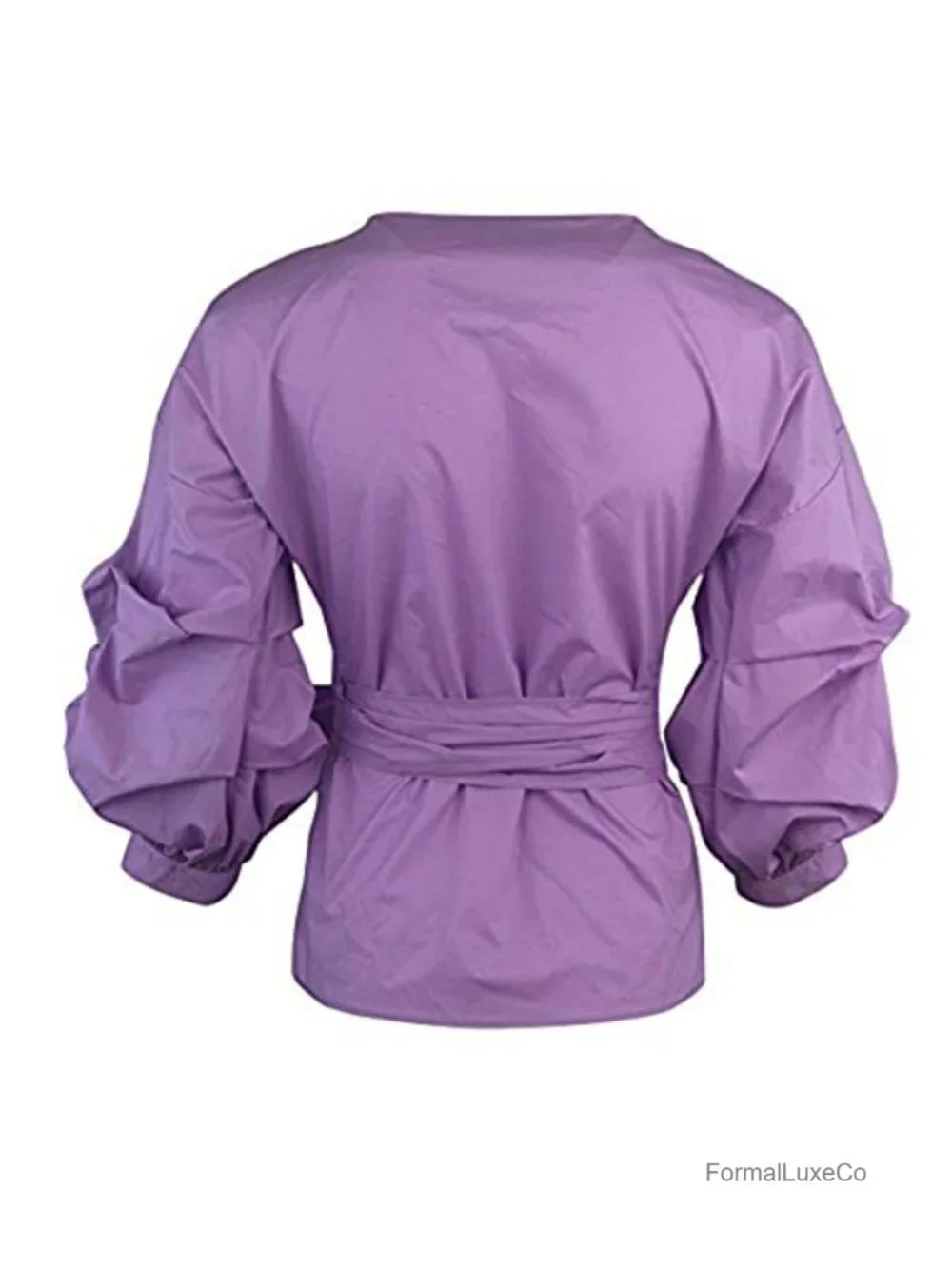 Puff Sleeve Wrap Blouse Cotton Spandex V-Neck